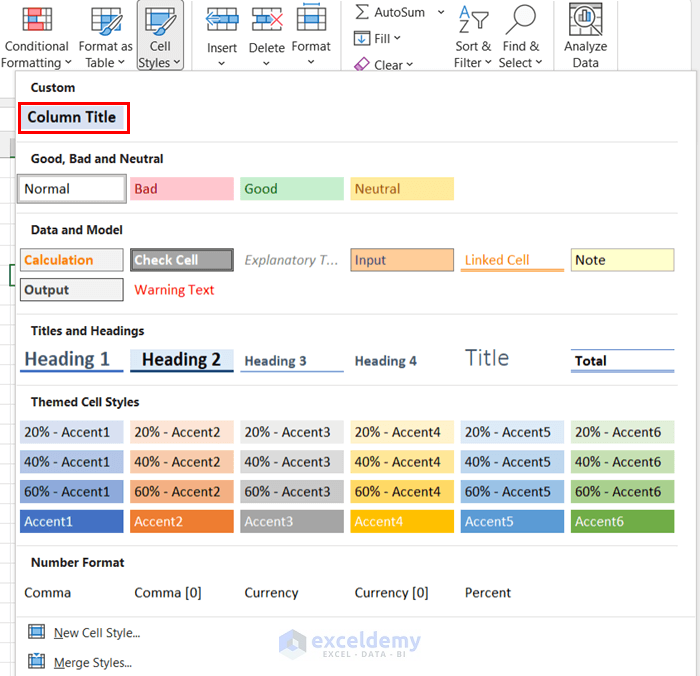 How To Apply Title Cell Style In Excel Suitable Examples