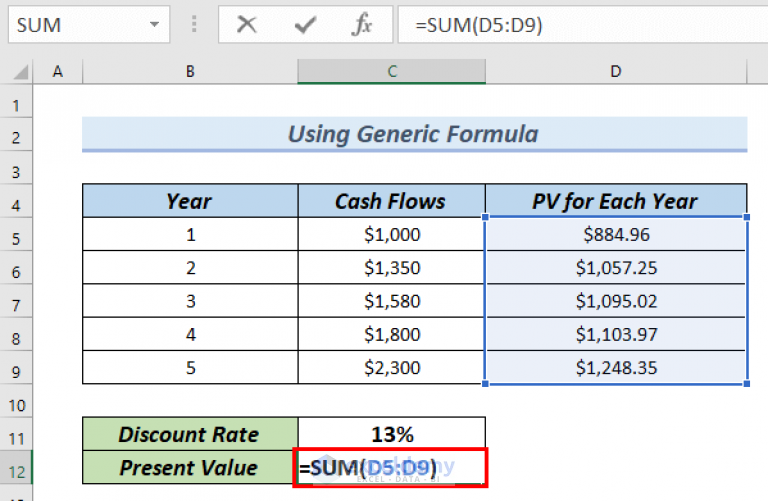 How to Calculate Present Value of Uneven Cash Flows in Excel