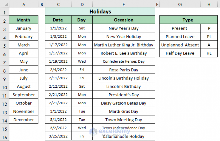 Attendance Sheet In Excel With Formula For Half Day