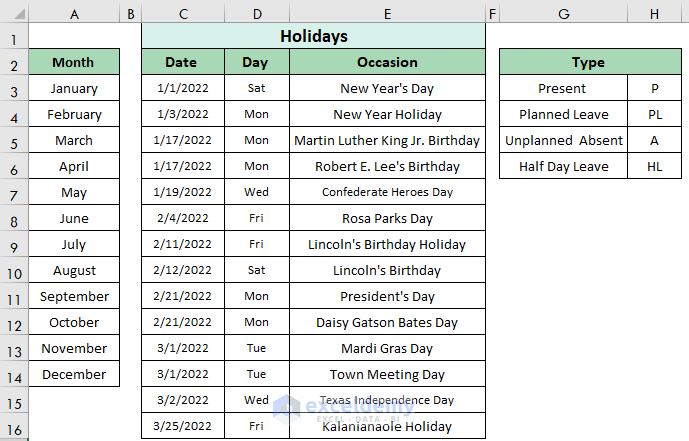 Attendance Sheet In Excel With Formula For Half Day 3 Examples 