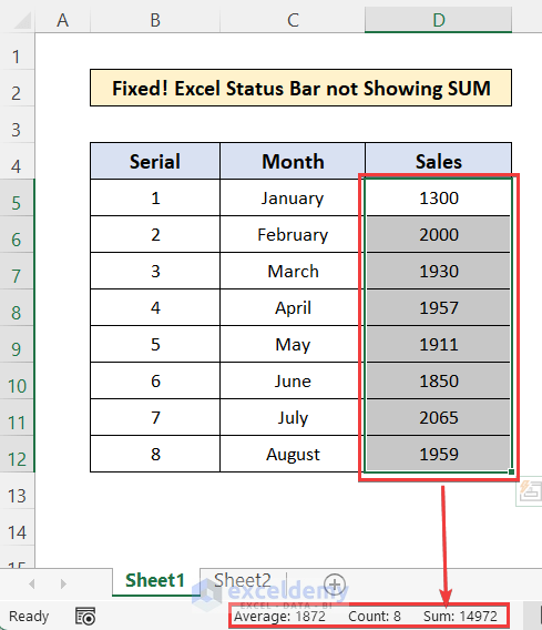 Excel Status Bar Not Showing Sum 3 Possible Solutions 