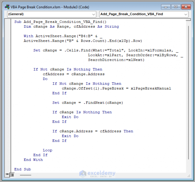 How to Insert Page Break Based on Cell Value with Excel VBA