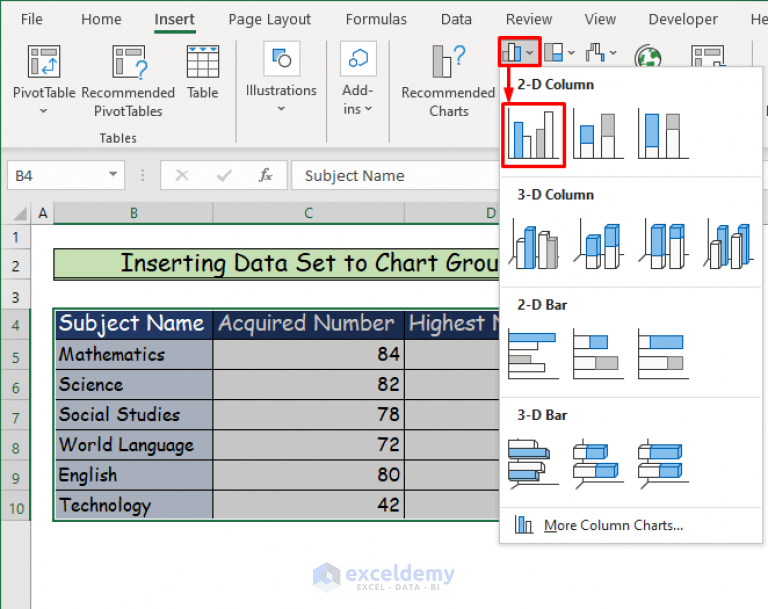 How To Create A 2d Clustered Column Chart In Excel Exceldemy