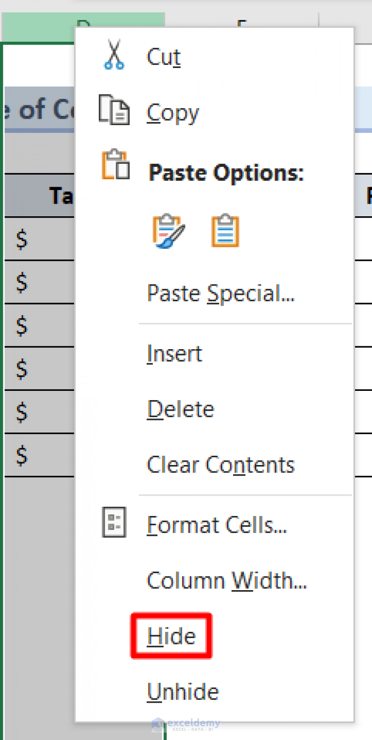 How To Hide And Unhide Columns In Excel 7 Quick Methods 9840
