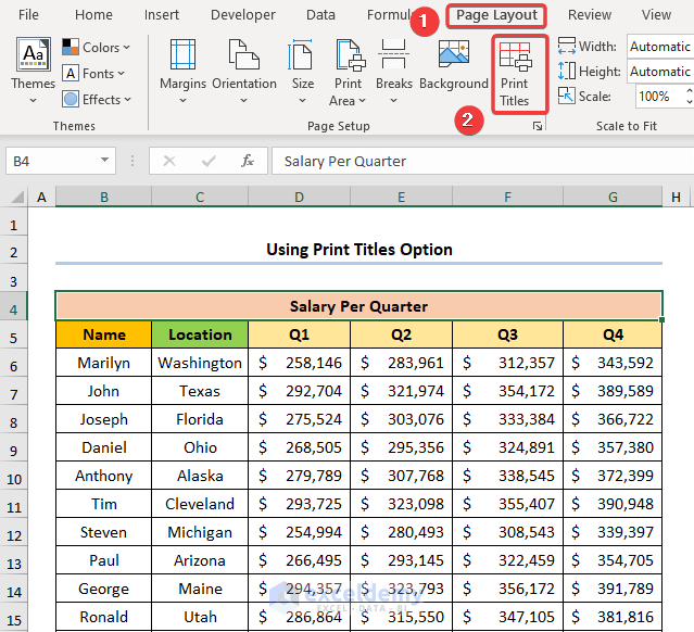 how to change print titles in excel