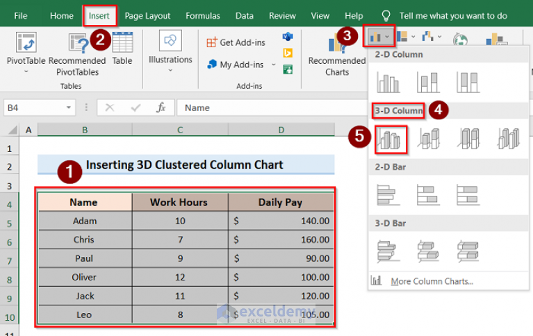 How to Insert a 3D Clustered Column Chart in Excel (with Easy Steps)