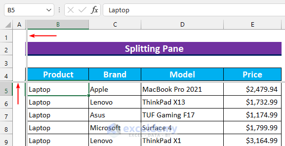 Keep Row Headings in Excel when Scrolling without Freeze 4