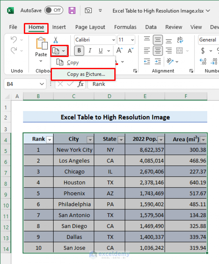 Save Excel Table as Image with High Resolution (with Easy Steps)