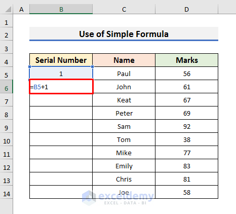 How to Add Automatic Serial Number with Formula in Excel