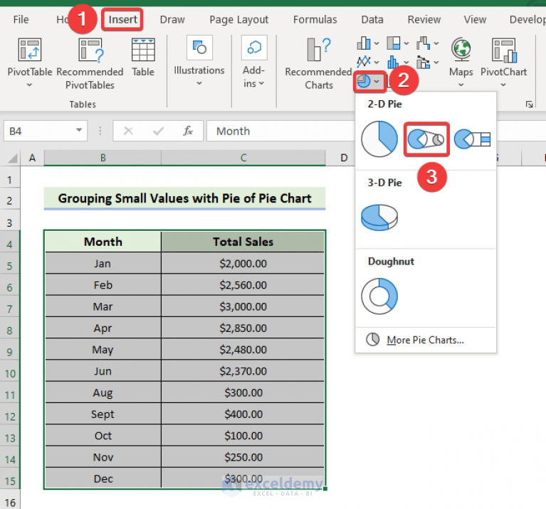 how-to-group-small-values-in-excel-pie-chart-2-suitable-examples