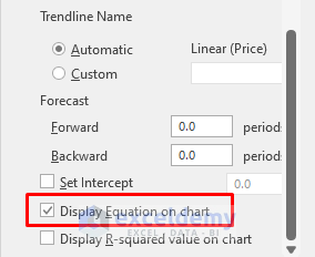 how to get an equation from trendline excel