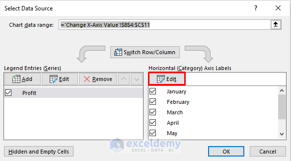 Excel Graph Change X Axis Values