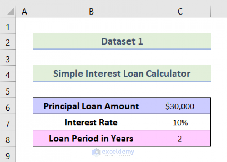 Excel Simple Interest Loan Calculator With Payment Schedule 0276