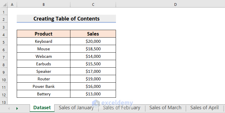 How To Create Table Of Contents In Excel 6 Suitable Ways 