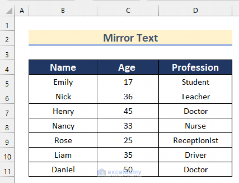 How To Mirror Text In Excel