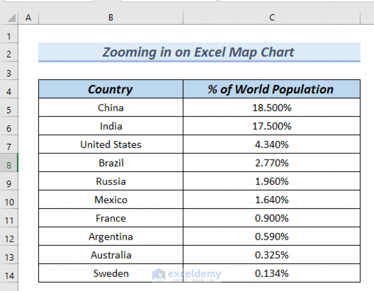 How to Zoom in on Map Chart in Excel (5 Easy Methods)