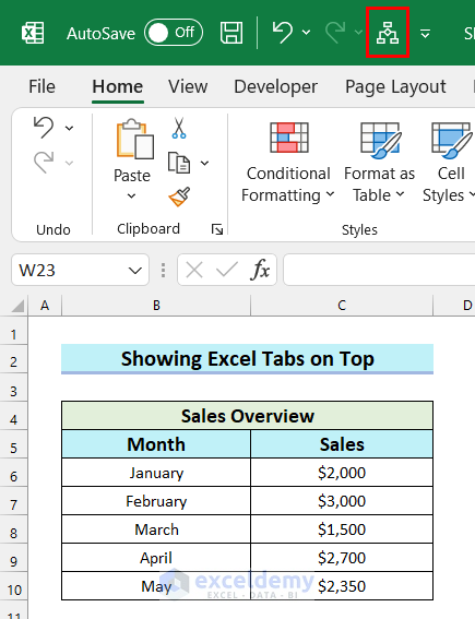 How to Put Excel Tabs on Top of Worksheet (2 Easy Ways)