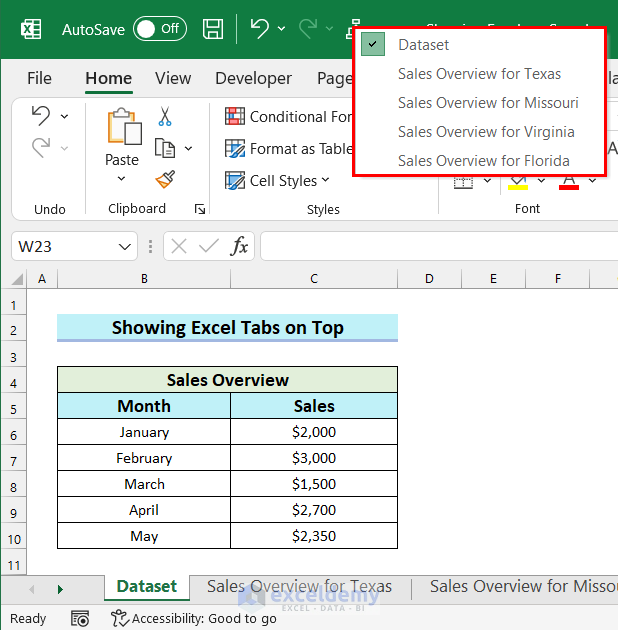 How To Put Excel Tabs On Top Of Worksheet 2 Easy Ways 