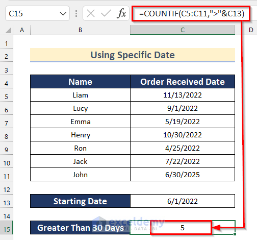 How To Use COUNTIF For Date Greater Than 30 Days In Excel