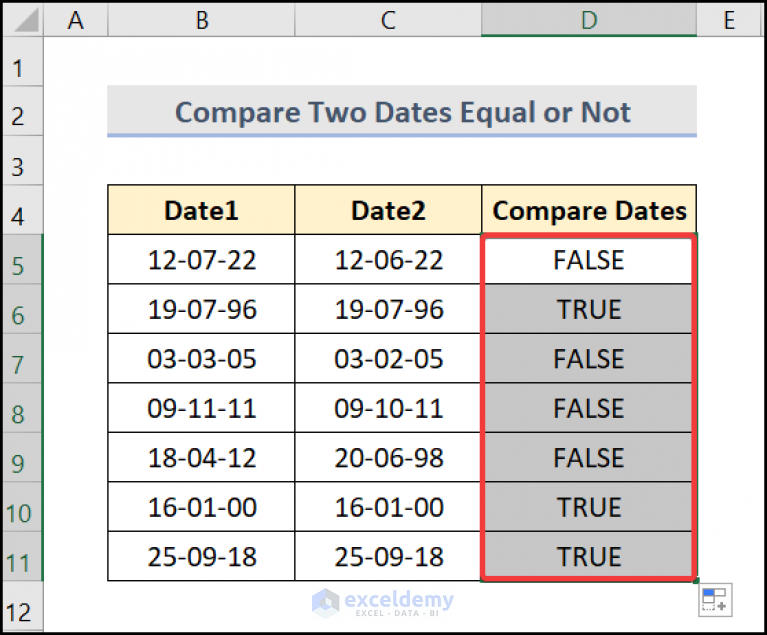 How To Compare Dates In Two Columns In Excel 8 Methods 8561