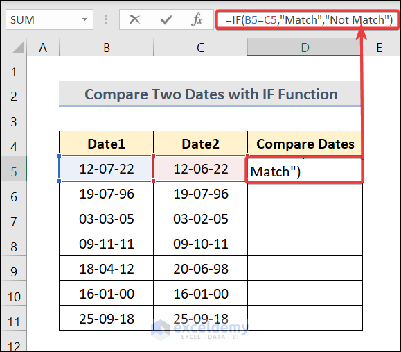 How To Compare Dates In Two Columns In Excel 8 Methods 