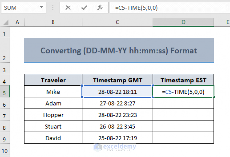 Convert Gmt To Est In Excel