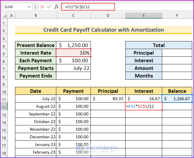 Credit Card Payoff Calculator with Amortization Excel 10