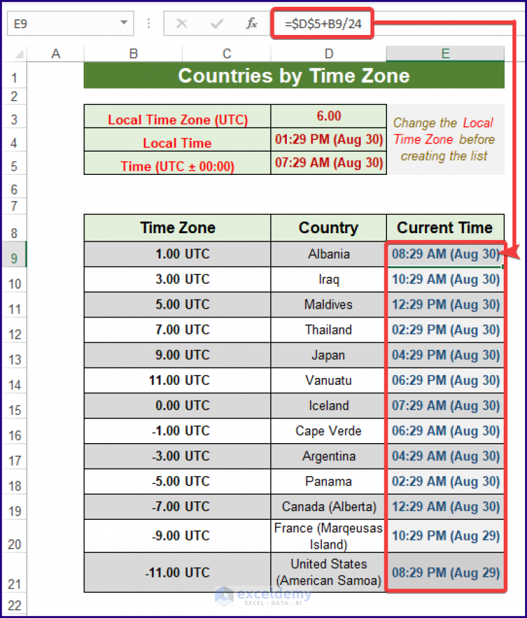 making-a-list-of-countries-by-time-zone-in-excel-with-easy-steps