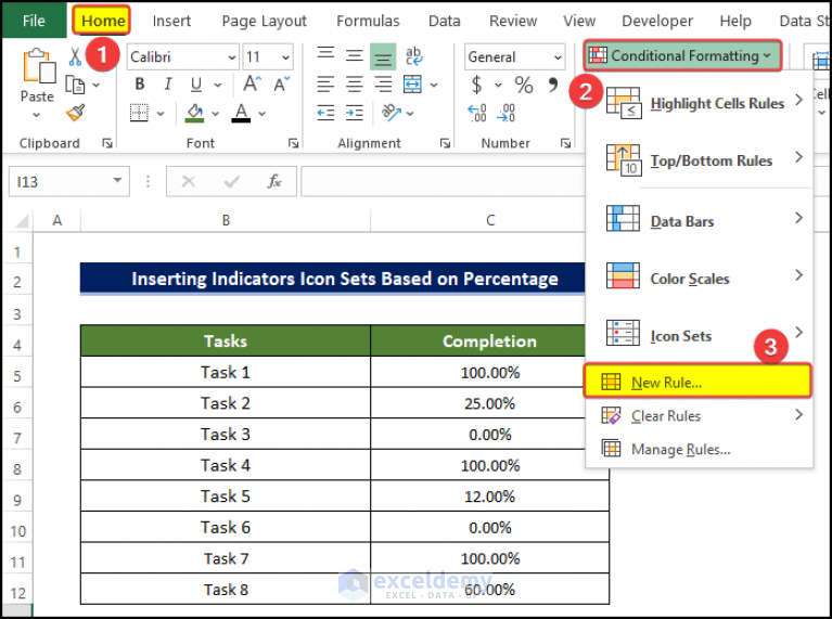 Excel Conditional Formatting Icon Sets Based On Percentage 8484