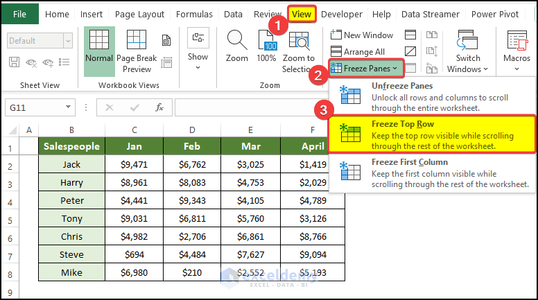 How To Repeat Header Row When Scrolling In Excel 6 Ways 8012