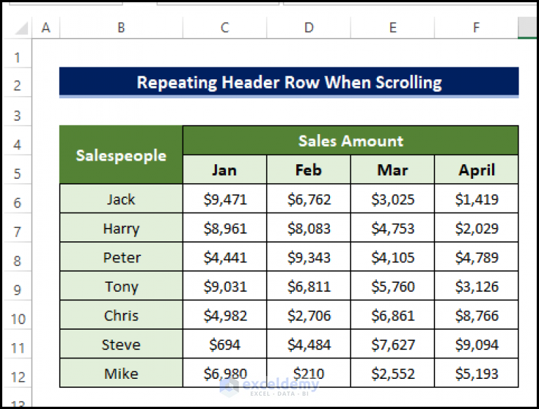 How To Repeat Header Row When Scrolling In Excel 6 Ways 