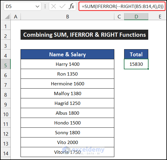 How To Sum Only Numbers And Ignore Text In Same Cell In Excel