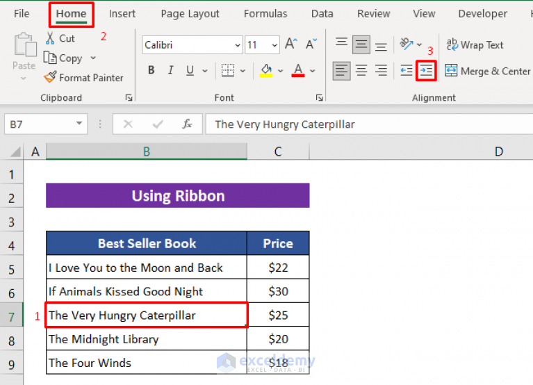 Change Indent Excel