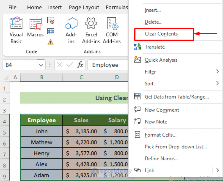 how-to-clear-contents-in-excel-without-deleting-formatting