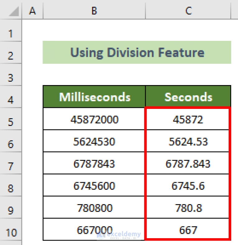 How To Convert Milliseconds To Seconds In Excel 2 Quick Ways 