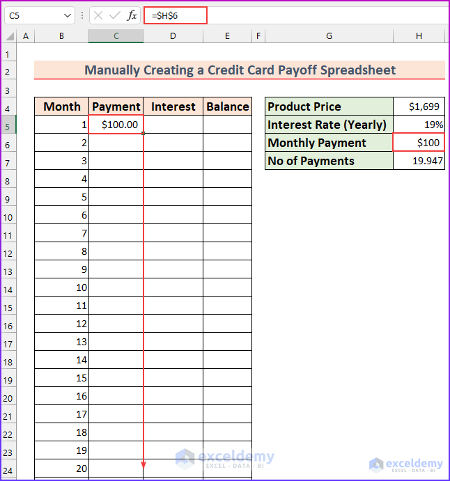  How To Create A Credit Card Payoff Spreadsheet In Excel 2 Ways 