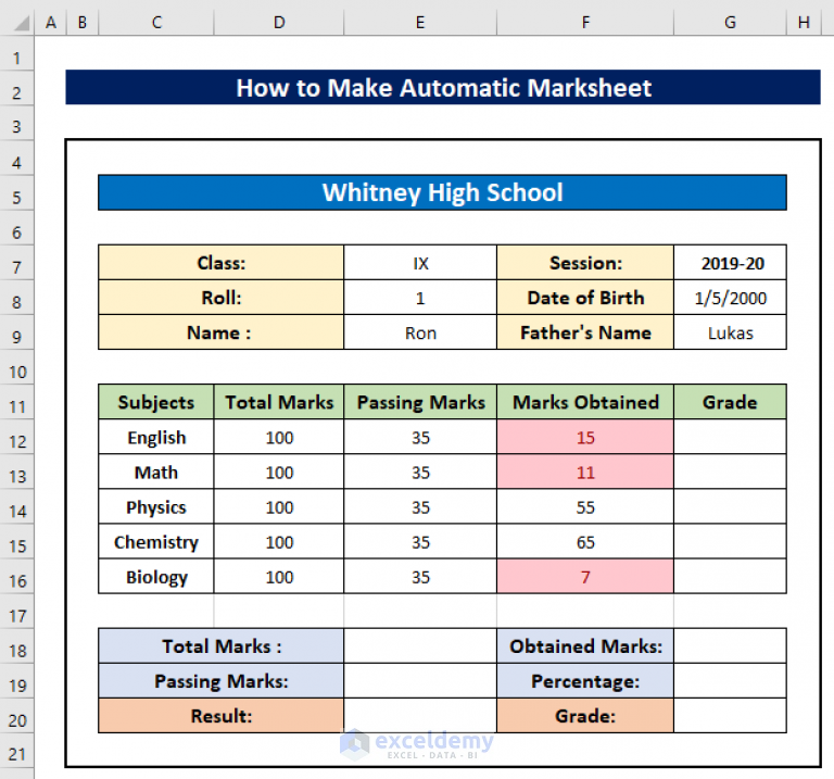 How To Make Automatic Marksheet In Excel (with Easy Steps)