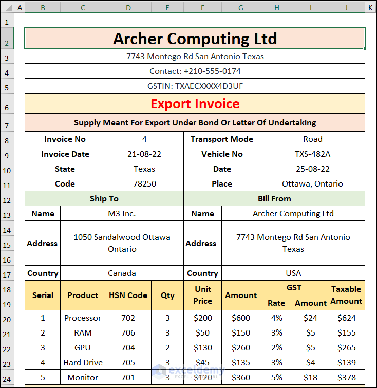 how-to-make-gst-export-invoice-format-in-excel