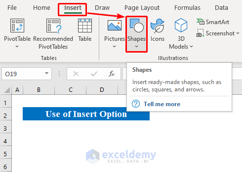 Use Insert Option to Use Drawing Tools in Excel