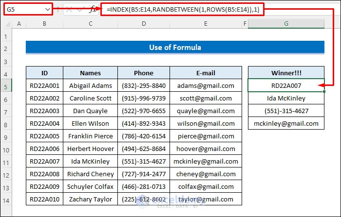 How To Randomly Select A Winner In Excel 2 Easy Ways 