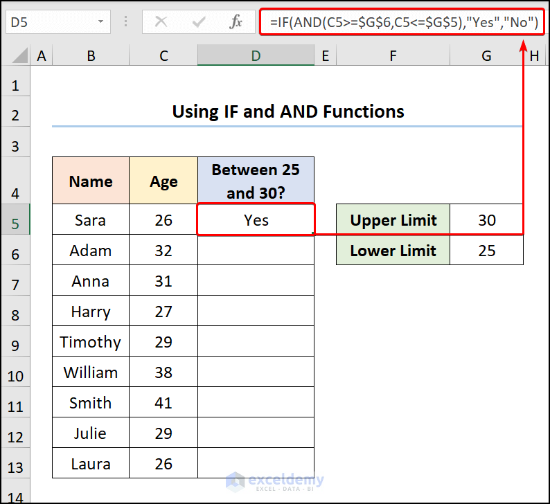 Excel Formulas If Function Between Two Numbers