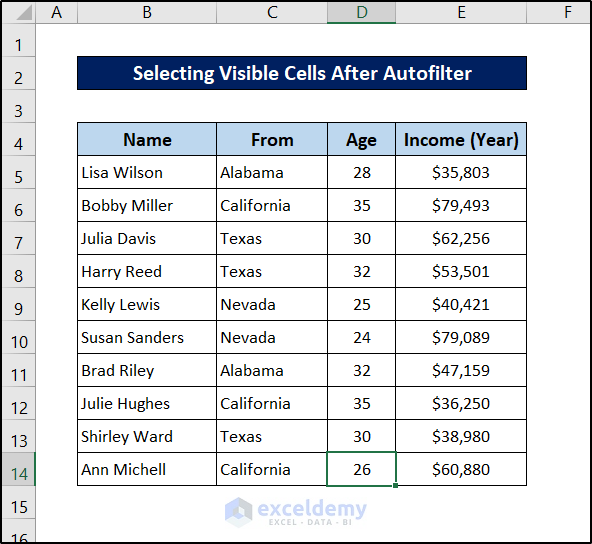  Excel VBA Select Visible Cells After Autofilter 4 Examples 