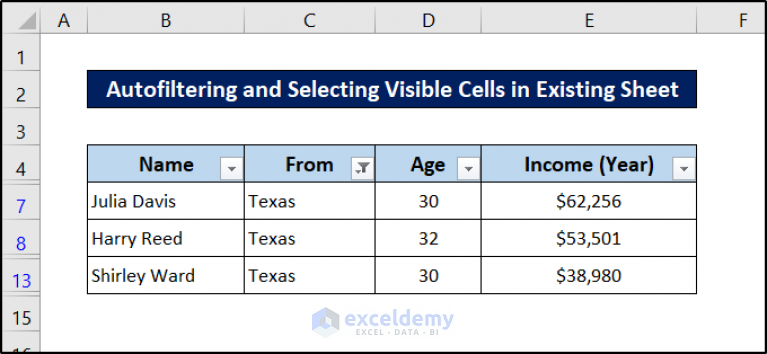 Excel Vba Select Visible Cells After Autofilter 4 Examples