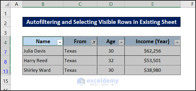 Excel Vba Select Visible Cells After Autofilter 4 Examples 1269