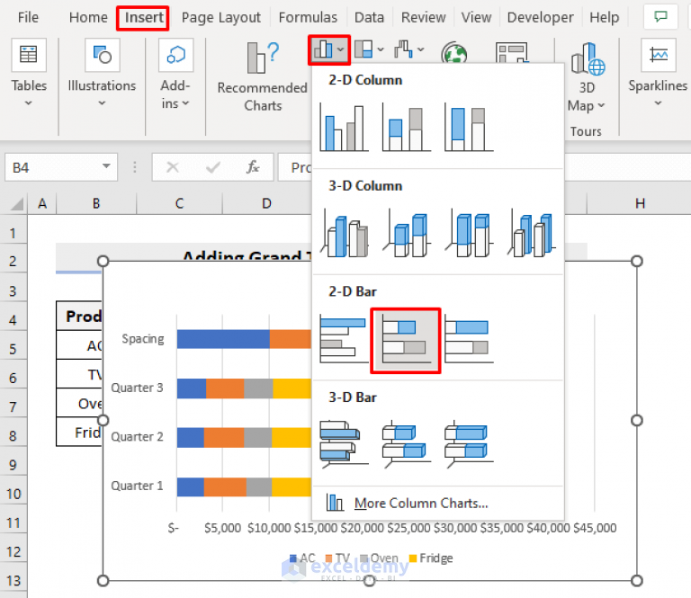 how-to-add-grand-total-to-bar-chart-in-excel-with-easy-steps