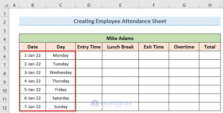 How To Create Employee Attendance Sheet With Time In Excel