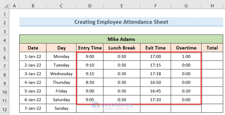 How To Create Employee Attendance Sheet With Time In Excel 5579