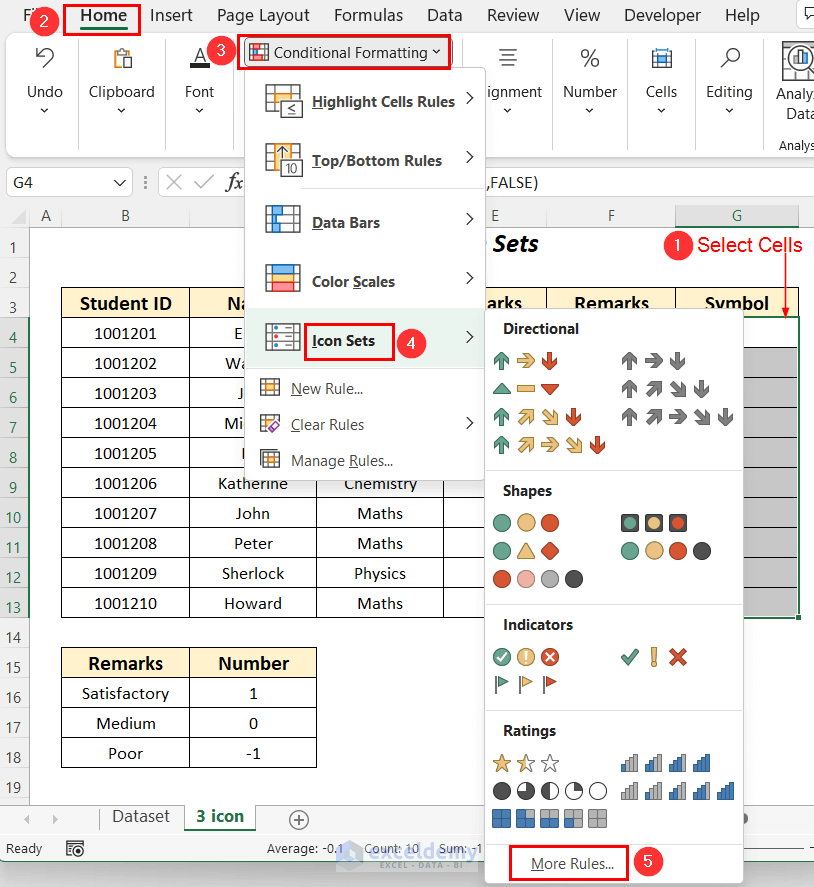 Conditional Formatting Icon Sets Based On Text In Excel