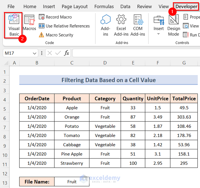 Filtering data Based on a cell value to save excel macro file as filename from cell