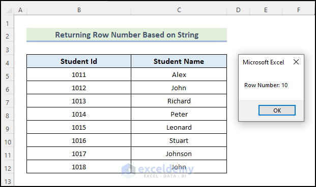 Excel VBA Find String In Column And Return Row Number